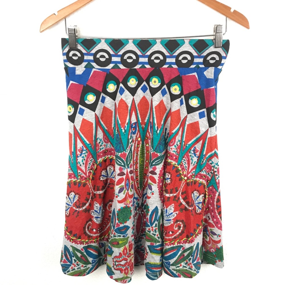 DESIGUAL | Gray Multi Color Cotton Skirt Medium - Picture 2 of 8